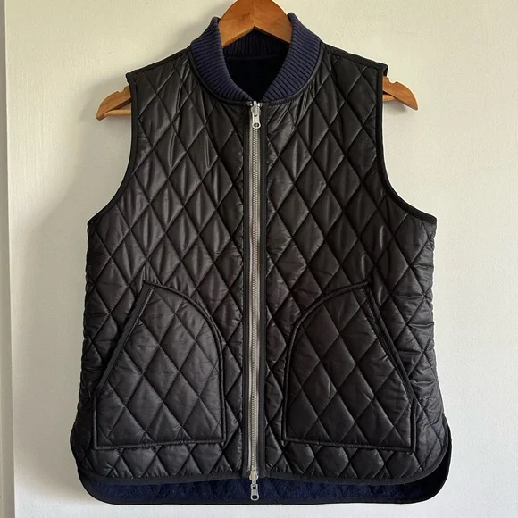 Madewell Blue/White Reversible Vest in Stripe Wool/Quilted Size Small EUC - Picture 11 of 15